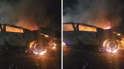 ਭਿਆਨਕ ਹਾਦਸਾ : ਟਰੱਕ ਤੇ ਕਾਰ ਦੀ ਟੱਕਰ ਤੋਂ ਬਾਅਦ ਕਾਰ ਨੂੰ ਲੱਗੀ ਅੱਗ, 4 ਲੋਕ ਜ਼ਿੰਦਾ ਸੜੇ